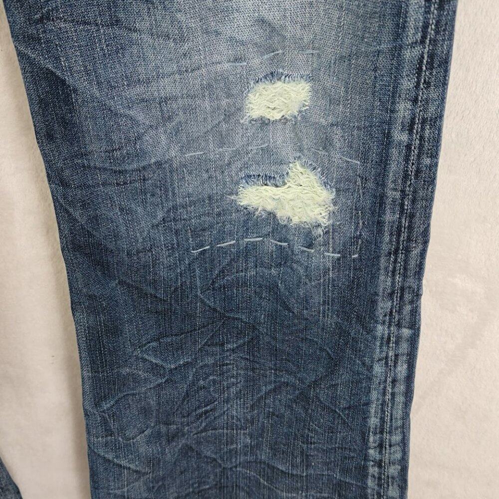 1921 Flare Jeans Women 31/34 Japanese Denim Factory Distressed Patches Stitching - Picture 2 of 13